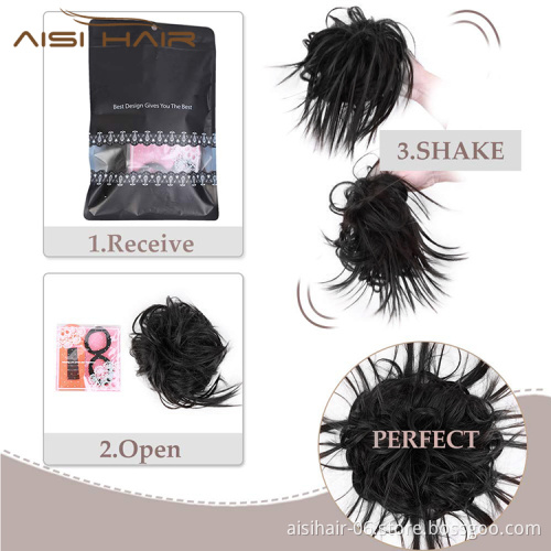 Aisi Hair Donut Natural Black Chignon Curly Bun Pad Chignon Elastic Band Ribbon Ponytail Rope Rubber Hair Extension For Women